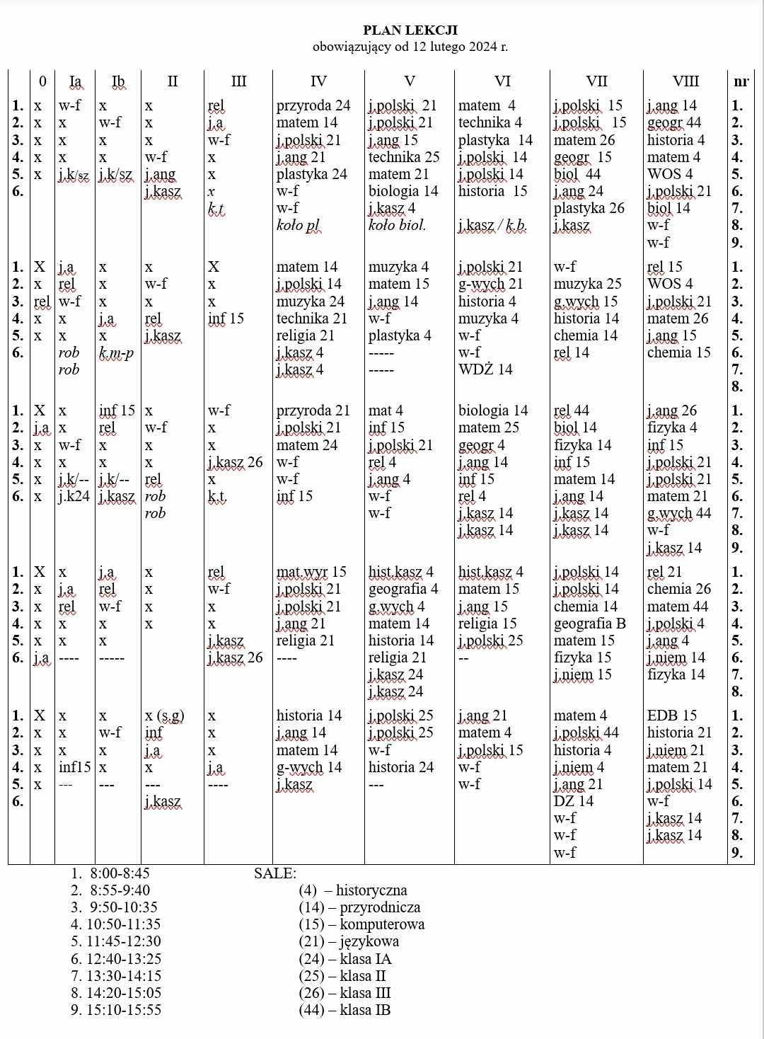 zdjęcie planu lekcji 23 24